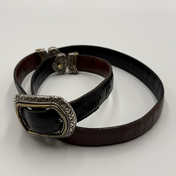 Brighton Accessories - Vintage Brighton Leather Belt ML 32 Black Brown Heart Concho Silver Gold 40210‎